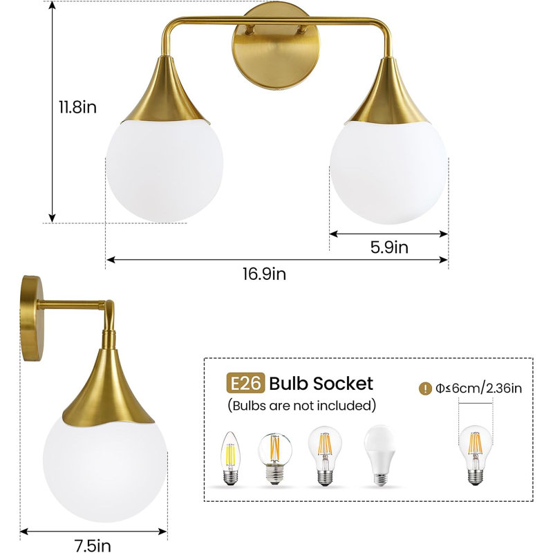 Éclairage pour meuble-lavabo 2 lumières Nomaan, Or