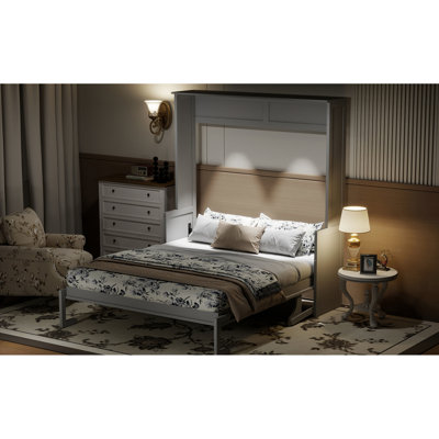 Queen Size Murphy Bed with Desk,LED Lights and USB Charging Station,Gray