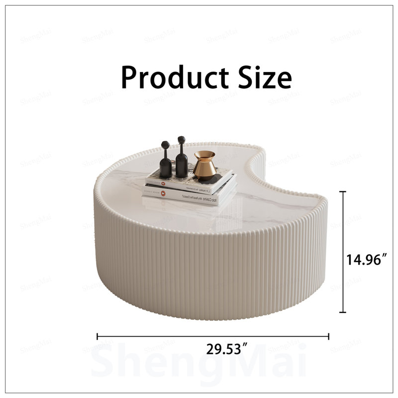 Table basse en cuir fritté clair de forme irrégulière pour salon moderne, durable et élégant, Blanc