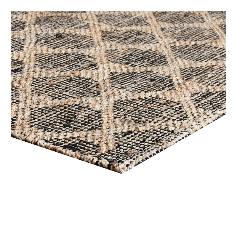 Tapis moyen tissé à la main Ona 5 x 8, motif de losanges noirs et bruns