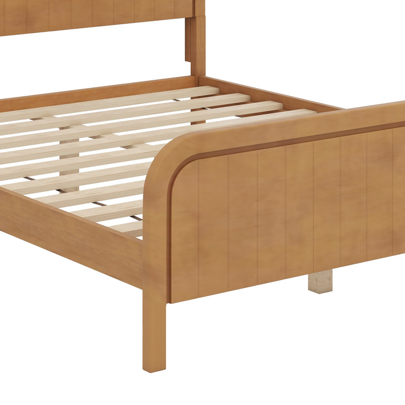 Lit plateforme avec tête de lit et système de support à lattes, Queen, Natural Oak