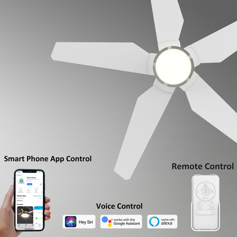 Demontez 52" Smart DC Motor Ceiling Fan with LED Lights, Remote Control and Downrod Inculded