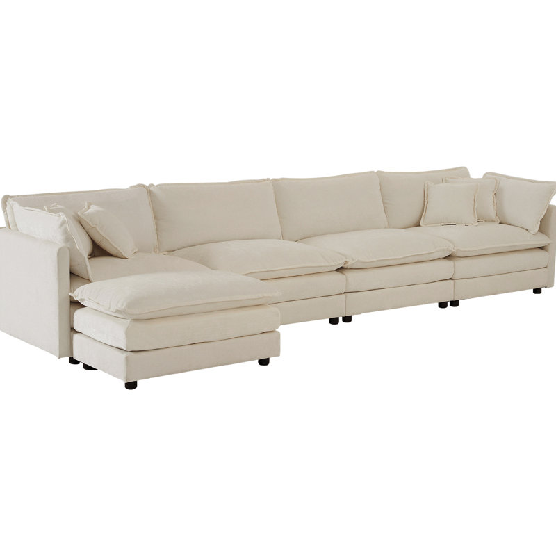 Canapé modulaire en U en chenille beige à 5 places avec canapé modulaire confortable