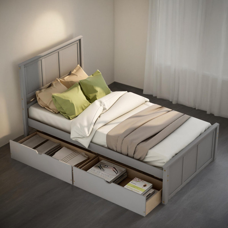 Ficoide Twin Size Platform Bed Frame with Drawers, Gray