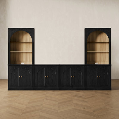 Monos Modern Modular Food Pantry with Hinge Door Low Cabinets and Tall Square Storage Hutches, Black