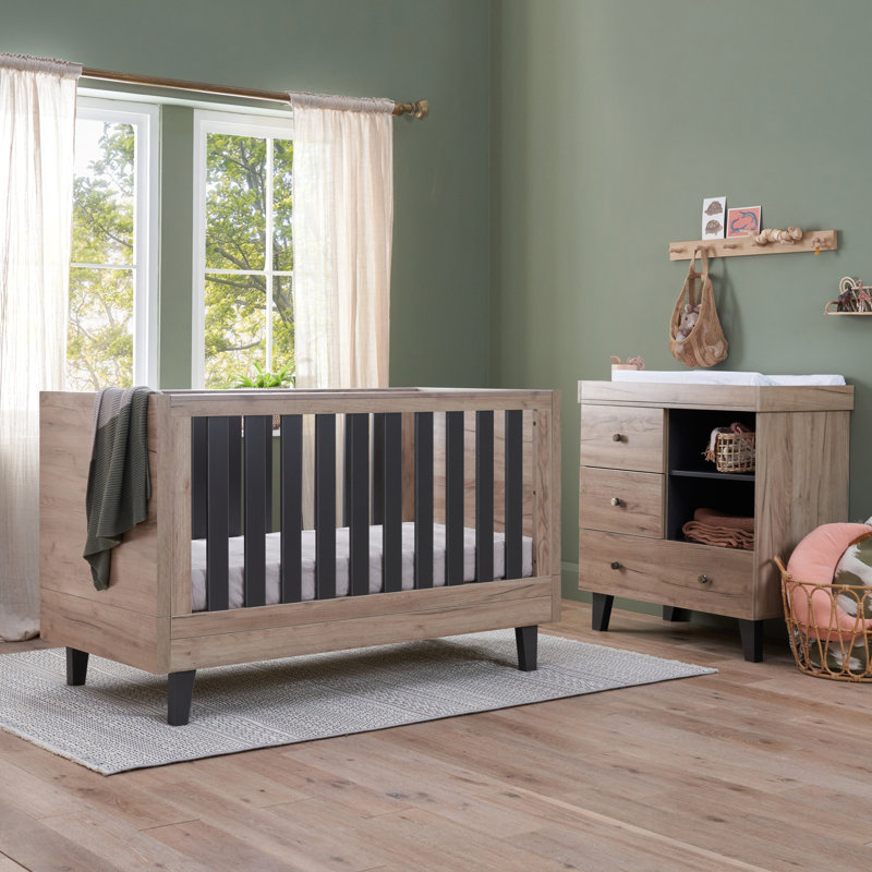 Tutti Bambini Como 3-Piece Nursery Furniture Room Set, Distressed Oak/Slate Grey