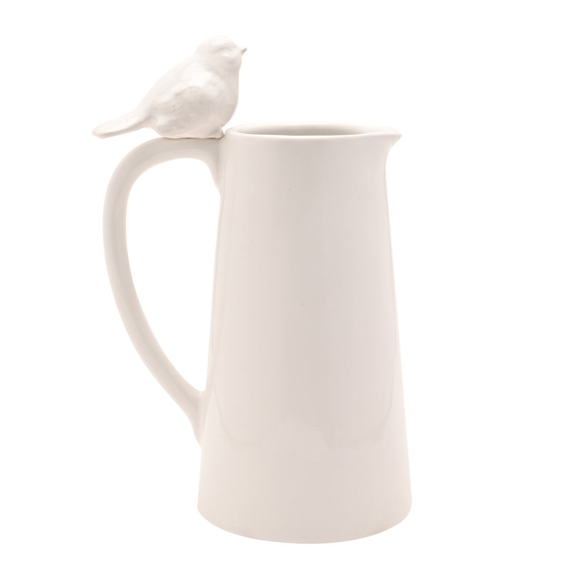  Tall White Floral Bird Jug