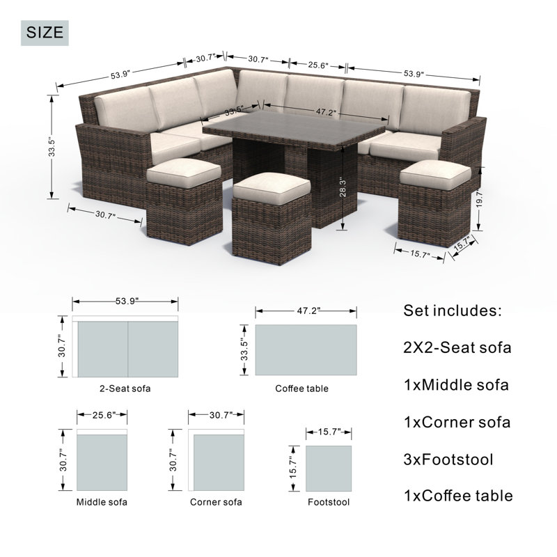 Ensemble de conversation modulaire en aluminium de 8 pièces avec coussins Iverson, Brun