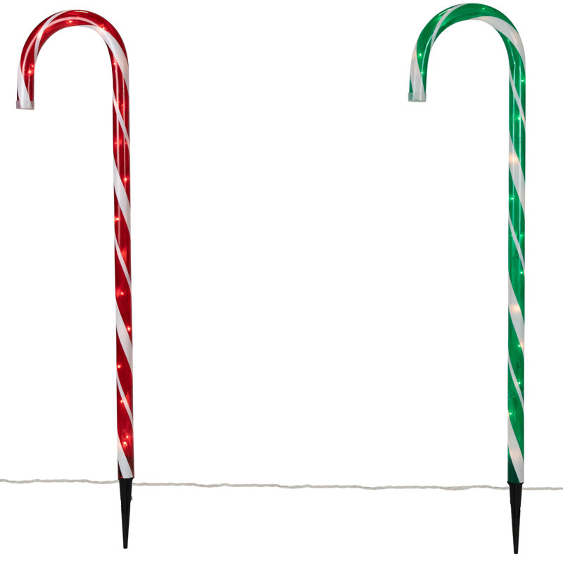 Lighted Outdoor Candy Cane Christmas Pathway Markers - 28" - Set Of 6, Red/Green/White