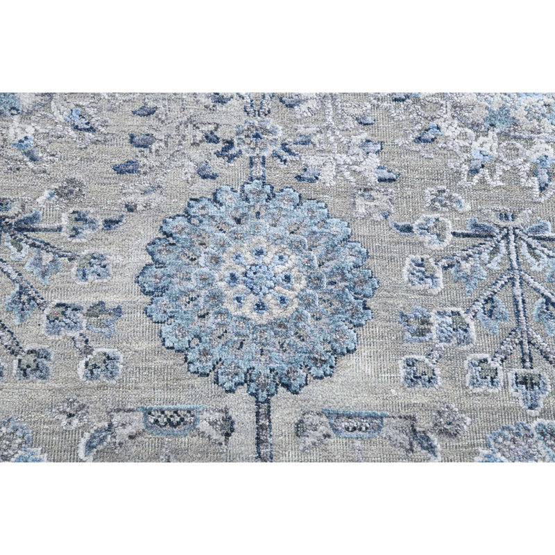 Floral Area Rug in Gray/Light Blue, Rectangle 9' x 12'