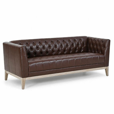 Canapé 4 places en similicuir, style Chesterfield moderne du milieu du siècle, capitonnage à boutons, revêtement en PU, structure et pieds en pin massif