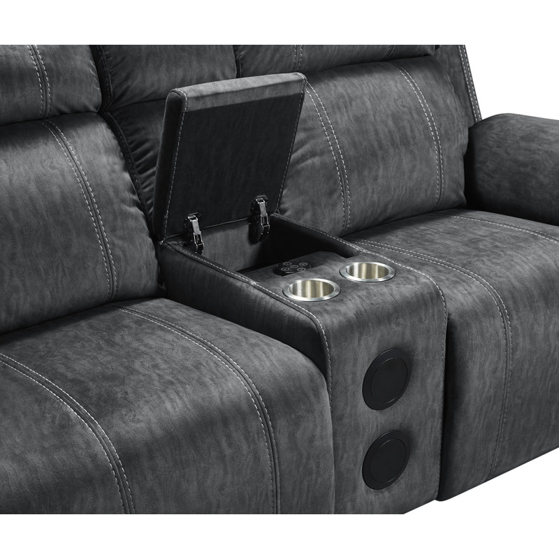 Bryne Fabric Upholstery Reclining Loveseat in Shadow Gray, Manual