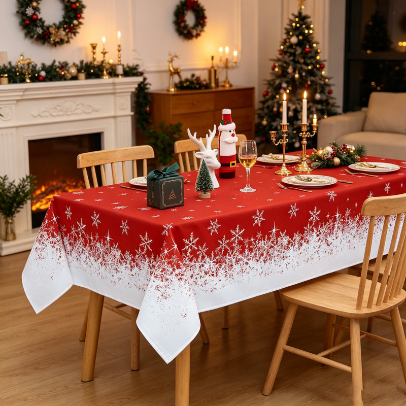 Snowflake Christmas Tablecloth in Waterproof Polyester | Spill-Proof & Washable Festive Cover for Dining Room, Kitchen & Holiday Parties