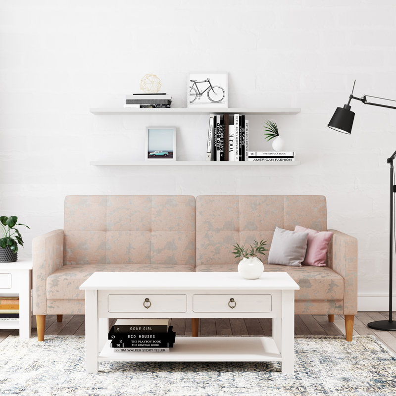 Embry Solid Wood Four Leg Coffee Table with Storage, White, White