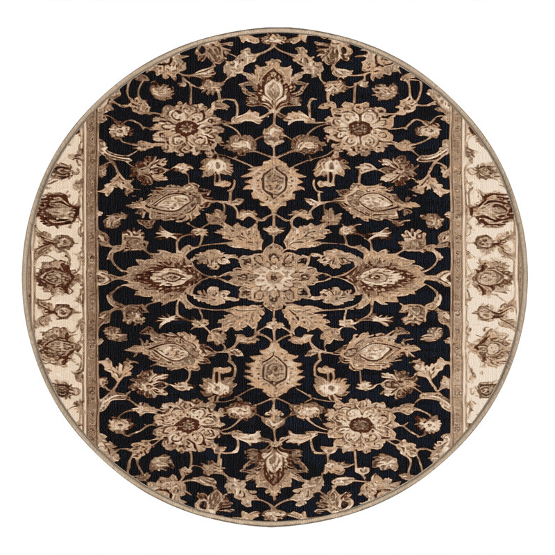 Tapis beige lavable à la machine, Rond 8 pi