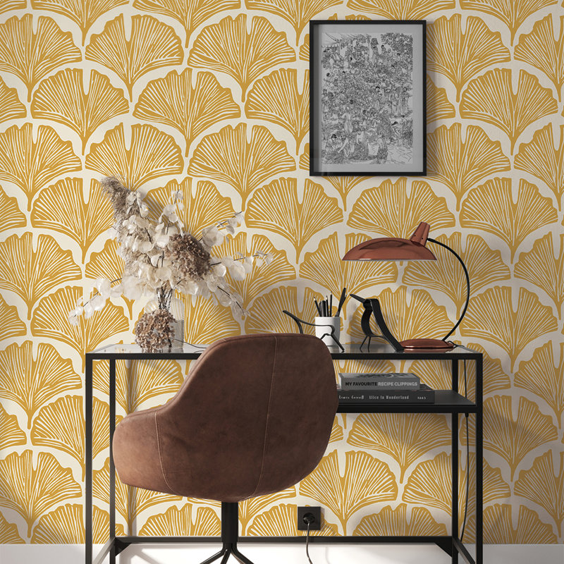 Papier peint auto-adhésif Feather Palm par Novogratz, 15 pieds carrés, Jaune