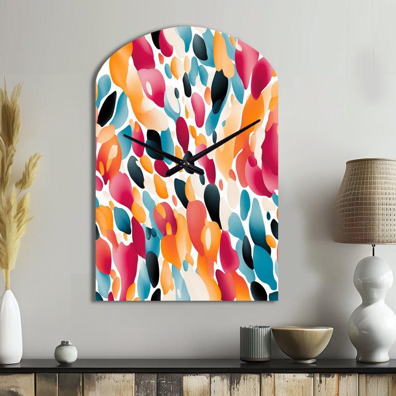 Pink And Blue Vibrant Abstract Wilderness - Arch Shape Decorative Magenta Abstract Wall Clock, Medium