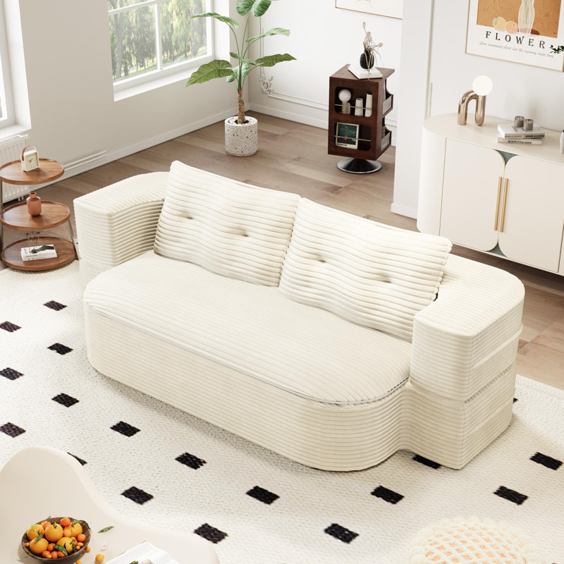 2-In-1 Foldable Sleepeer Sofa , Convertible Floor Sofa Bed With Multi Functional Blanket/Cushion, Beige Corduroy