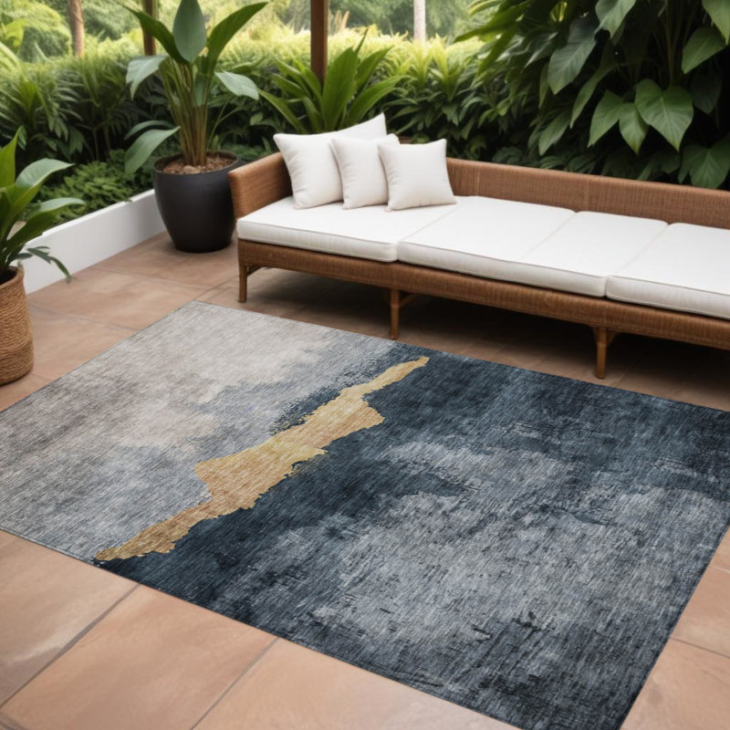 Tapis intérieur lavable abstrait bleu 8 pi x 10 pi