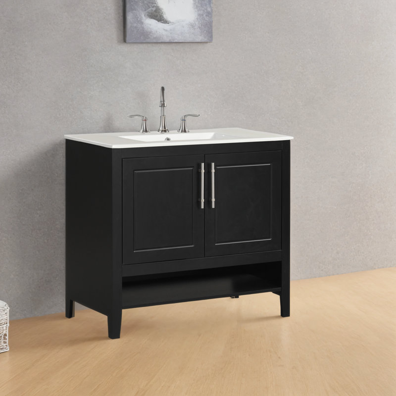 Meuble-lavabo simple 36 po avec plateau en céramique Revonda