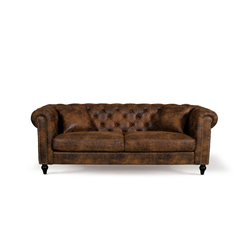 Camden Calio Chesterfield Sofa, 3, Millings Brown Faux Leather
