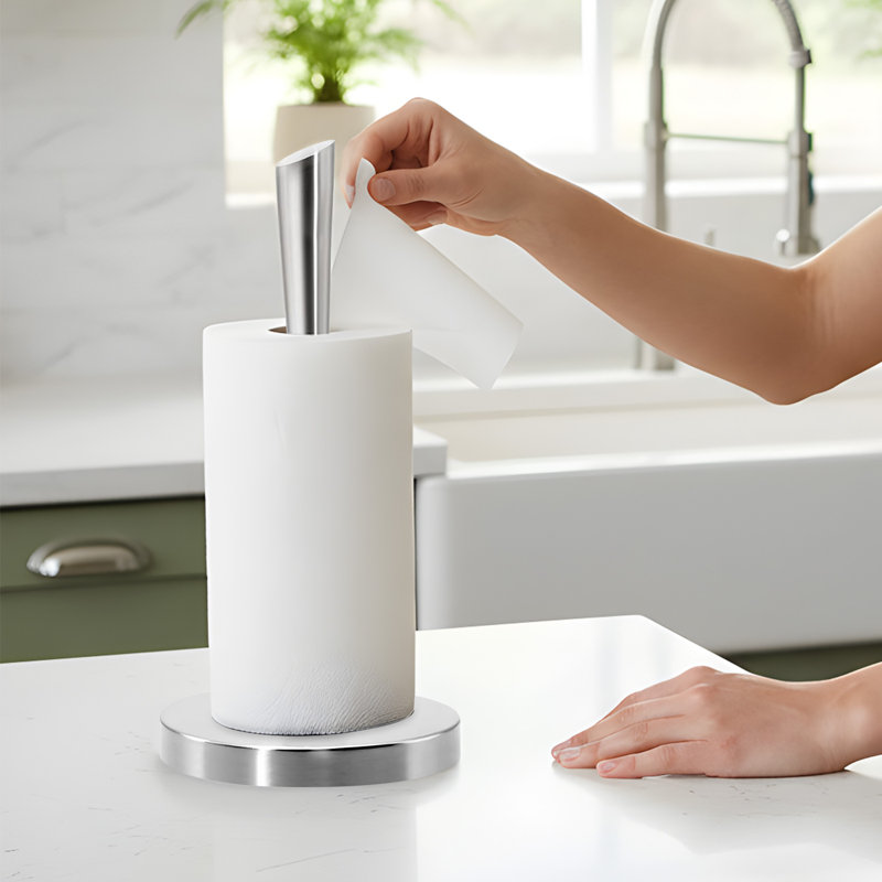 Stainless Steel Freestanding Organizer Stand,brushed Nickel Finish, Ideal For Large Rolls In Kitchen & Bathroom