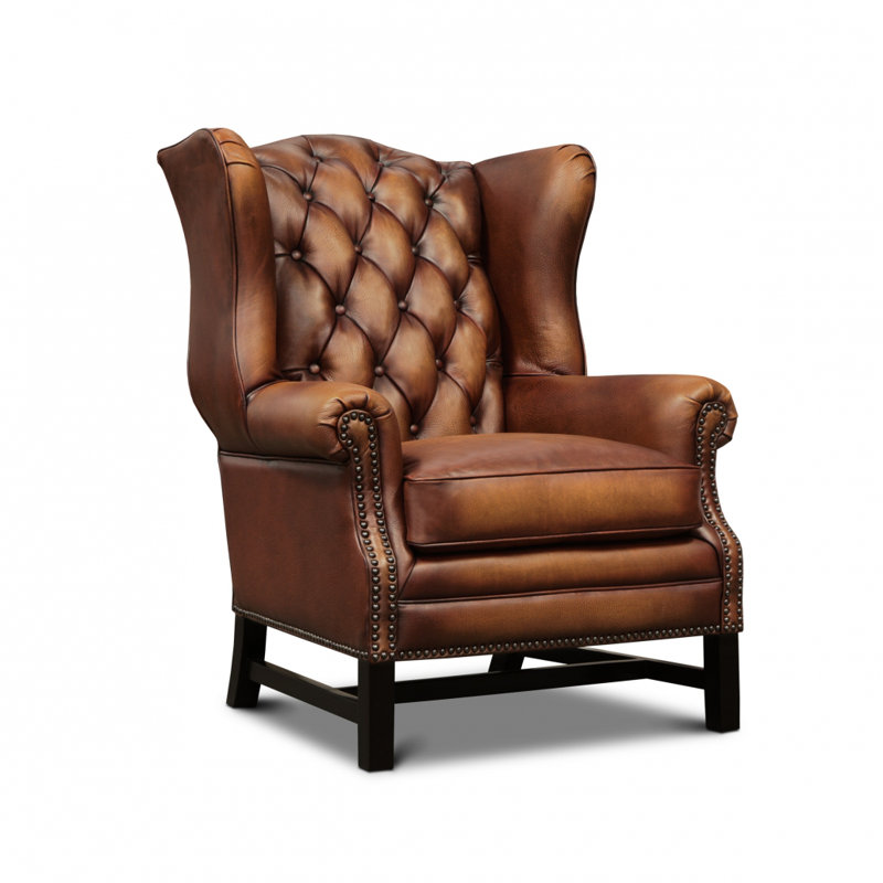 Antoinette Leather Wingback Chair, Ash Honey, Wolf (Cartier), Yes