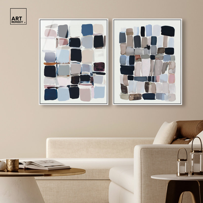 Palette de cubes, ensemble de décorations murales abstraites encadrées par Art Remedy, cadre blanc, 24 x 30