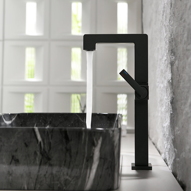 11-4/5" H Solid Brass Single Handle Vessel Sink Bathroom Faucet With Optional Drain Assembly, Matte Black, Without Drain