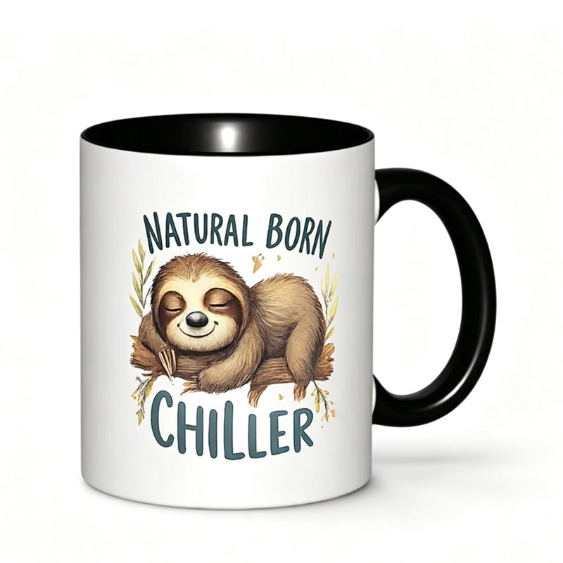 A Single Natural Born Chiller Logo Ceramic Mug, Perfect for Coffee, Tea, Or Water.