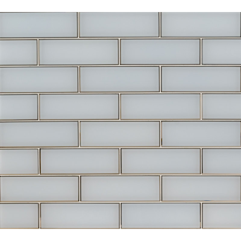 Rivella Subway 4 in. x 12 in. Glossy Glass Wall Tile, Sage Edge