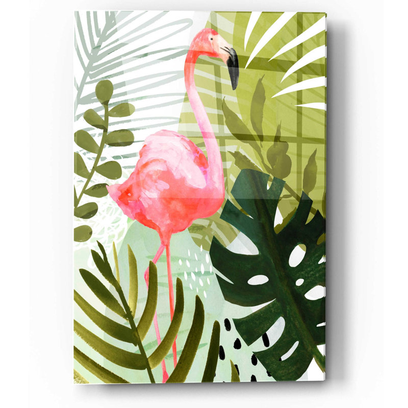 «Flamingo Forest II» par Victoria Borges, art mural en verre acrylique, H 16 po x l 12 po x P 0,13 po