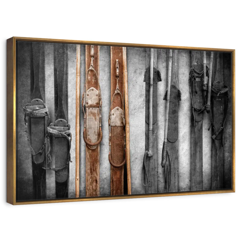 Collection de ski, 25 po x 17 po, Cadre flottant doré