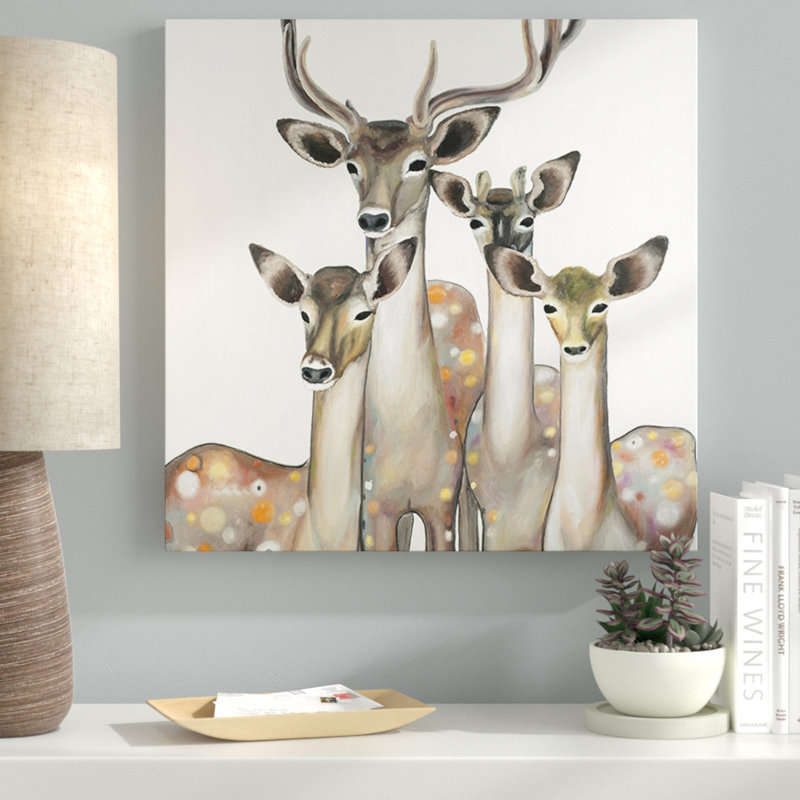 « group of cerfs », reproduction de peinture à l’huile sur toile tendue, H 24 po x l 24 po x P 1,5 po