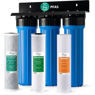 iSpring PFAS Whole House Water Filter System, SGS-Tested to Remove up to 99% PFOA & PFOS, 3-Stage Filtration Reduces Sediment, Chlorine, Taste & Odor, 20-Inch Filters, 1" Inlet/Outlet, Model: WGB32B-PF