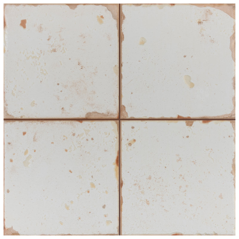 Artisan 13" x 13" Ceramic Vintage Wall & Floor Tile, Ivory