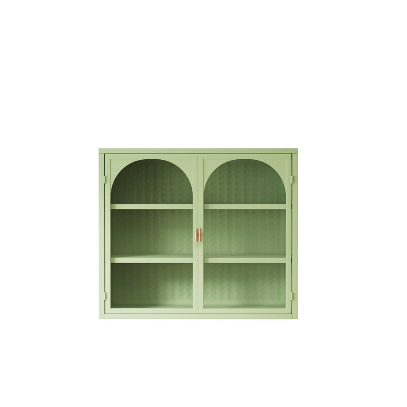 Glass Doors Modern Two-Door Wall Cabinet With Featuring Three-Tier Storage, Green