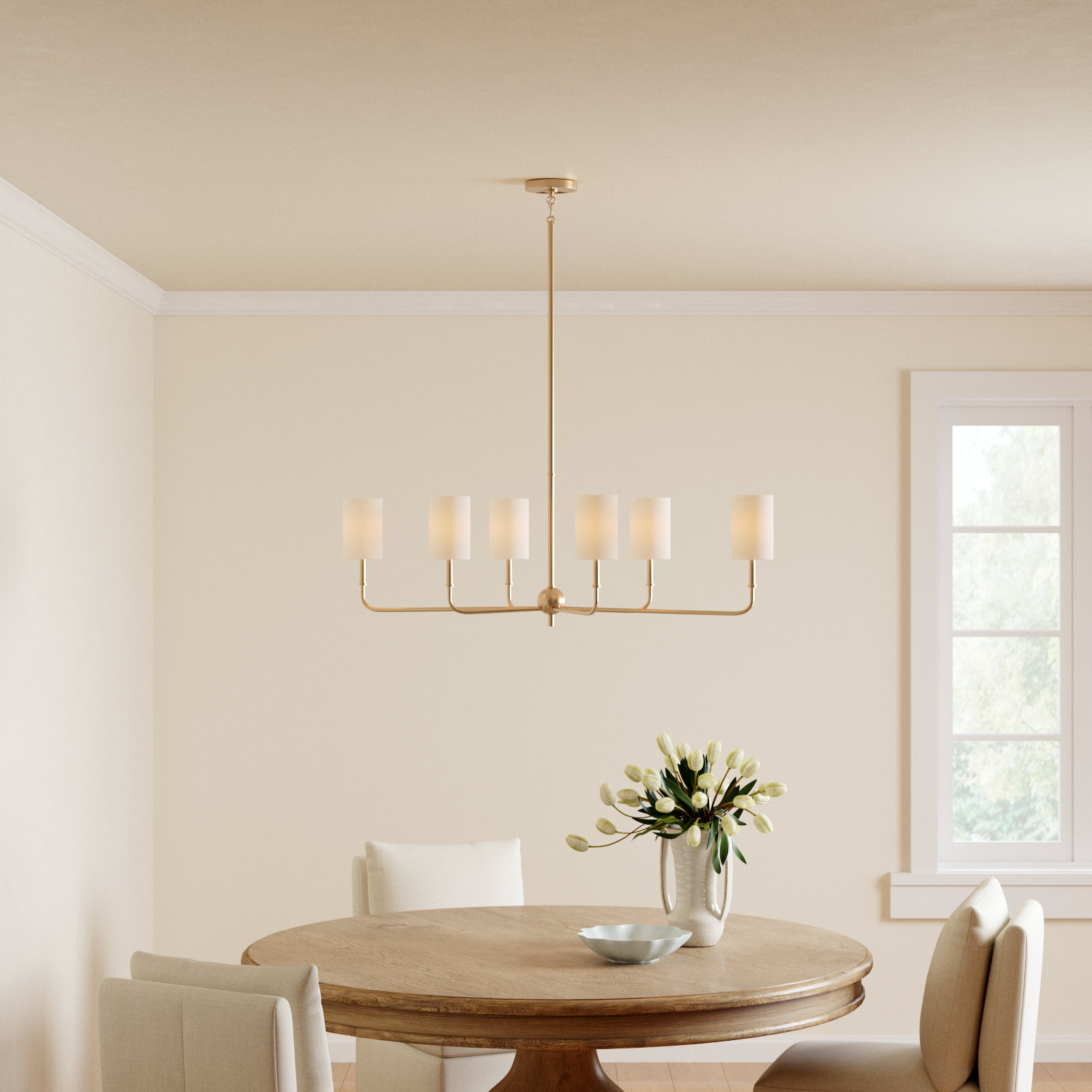 Rowley 6 - Light Dimmable Chandelier, Satin Brass