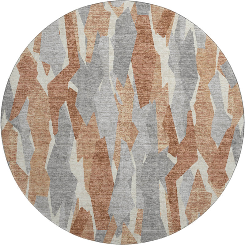 Premium Machine Washable Mayfield AMF2329 Stripes Rug, Paprika, 8' Round