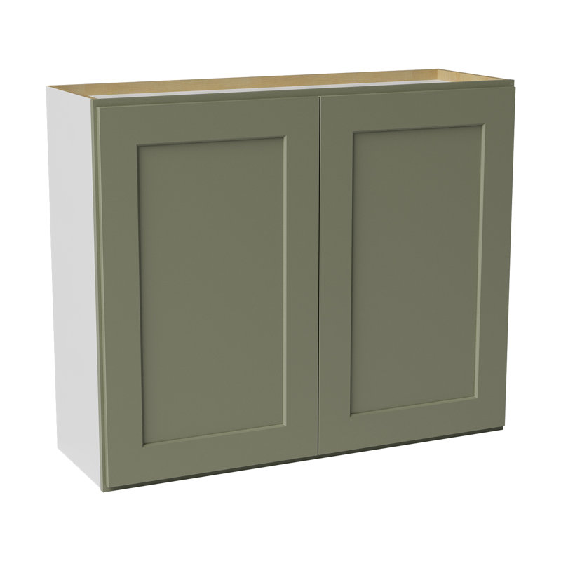 Armoire de cuisine en bois massif prête à assembler, H 30 po x l 36 po x P 12 po, Vert sauge