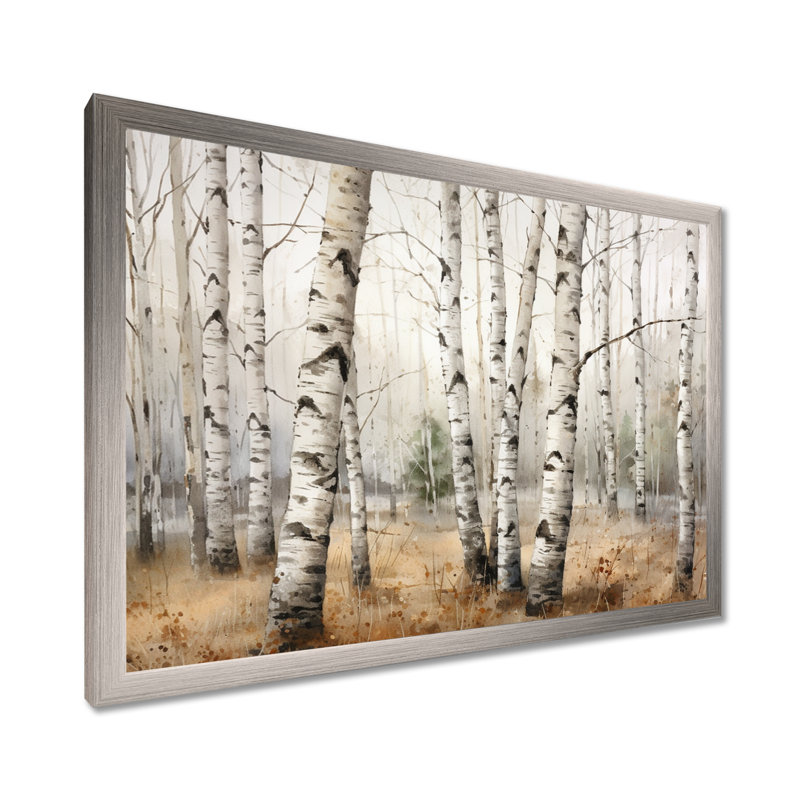 Minimalisme arbre Birchs Breath II - arbre bouleau, art mural, Cadre simple argenté, H 30 po x l 40 po x P 1,5 po
