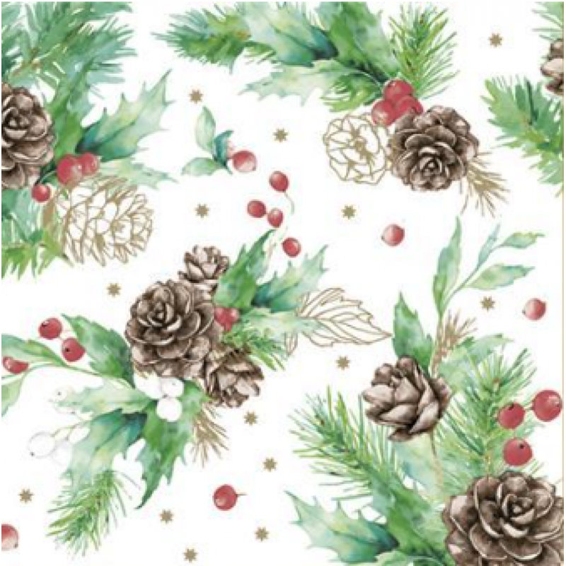 Ensemble de 20 serviettes à motif pommes de pin et baies