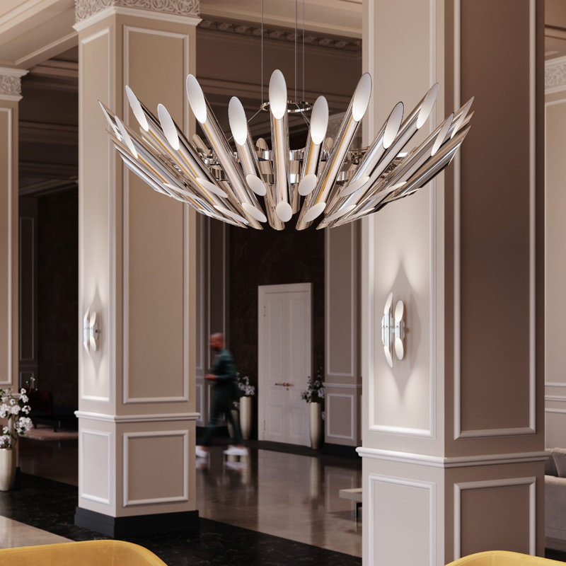 Chimes 60 - Light Dimmable LED Cylinder Chandelier, Polished Chrome