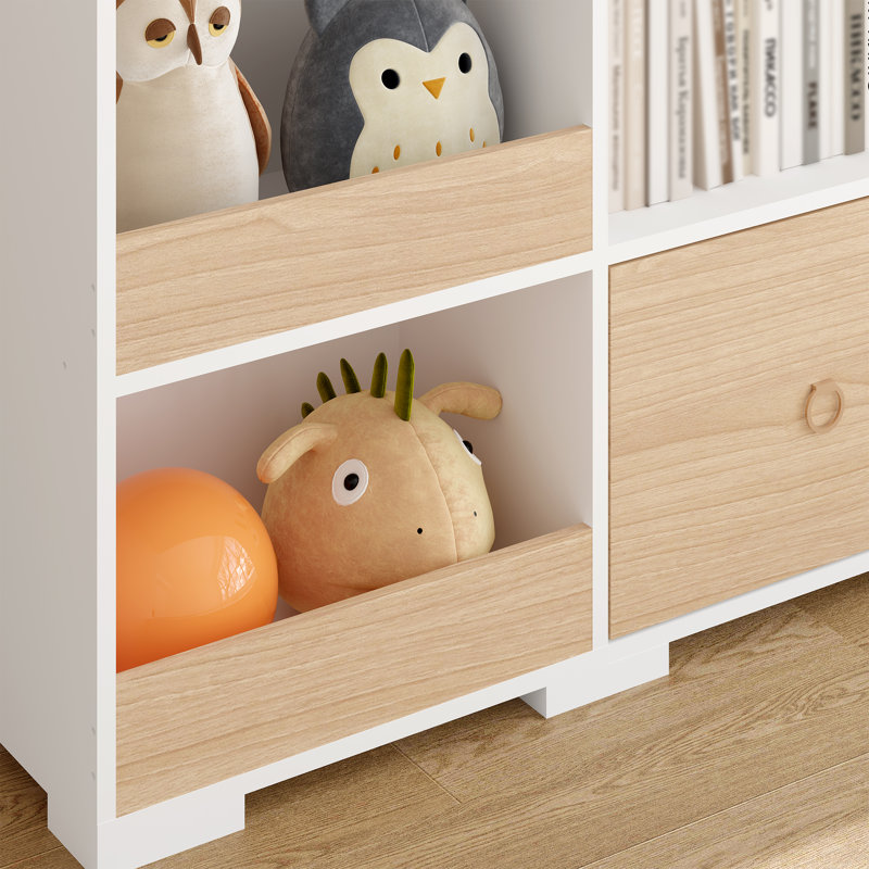 Aaronda 70.7" W x 51.1" H Bookcase 4 Tier 9 Cube Bookshelf with Drawers Horizontal Toy Storage Organizer, Beige