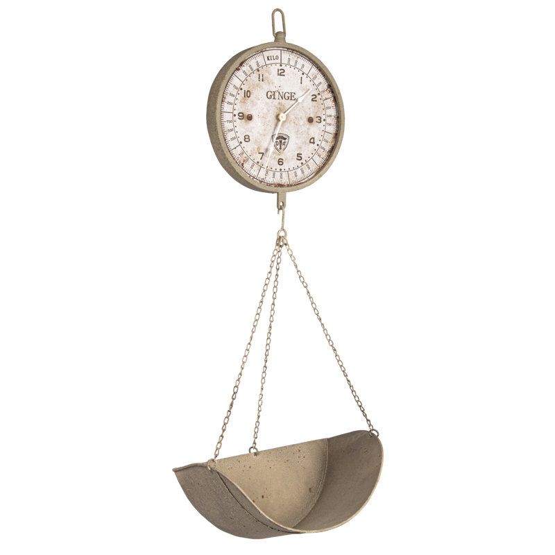 Distressed White Metal Hanging Produce Scale Wall Clock