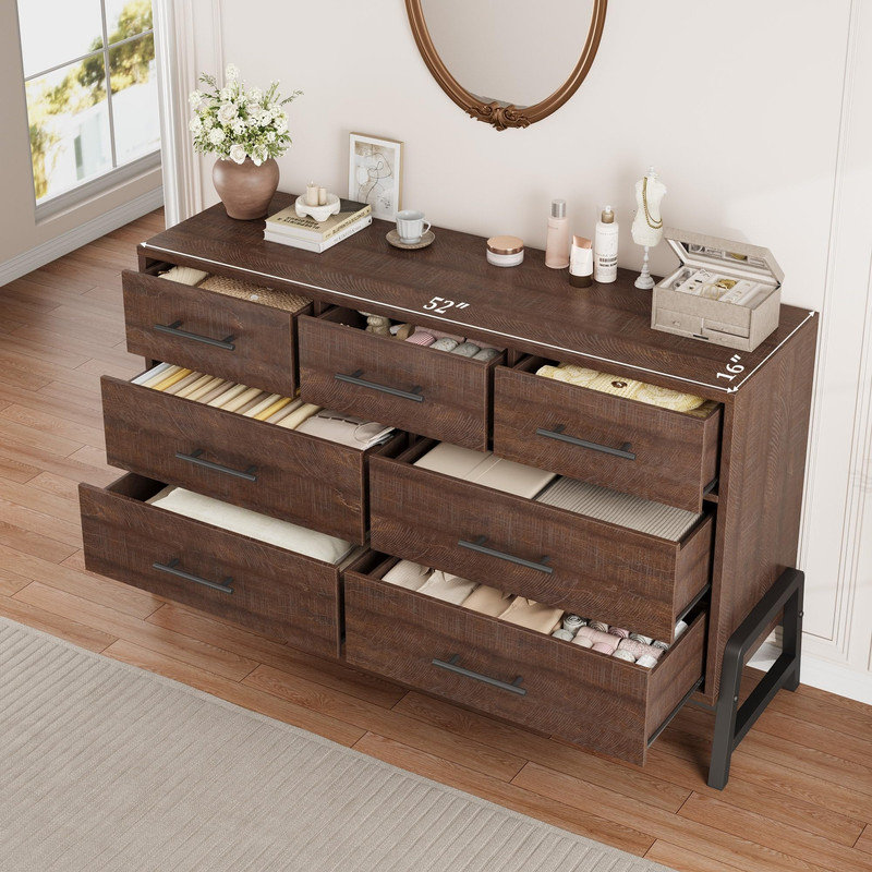 52-Inch Wide 7-Drawer Freestanding Cabinet, Large Storage Unit for Closet Organization, Living Room or Entryway, Brown