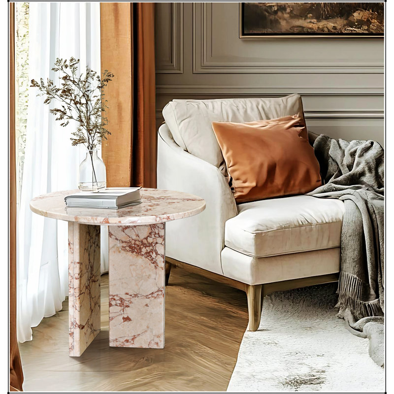 Table d'appoint en marbre naturel, table basse avec surface polie, pierre véritable pour un décor intérieur élégant et durable