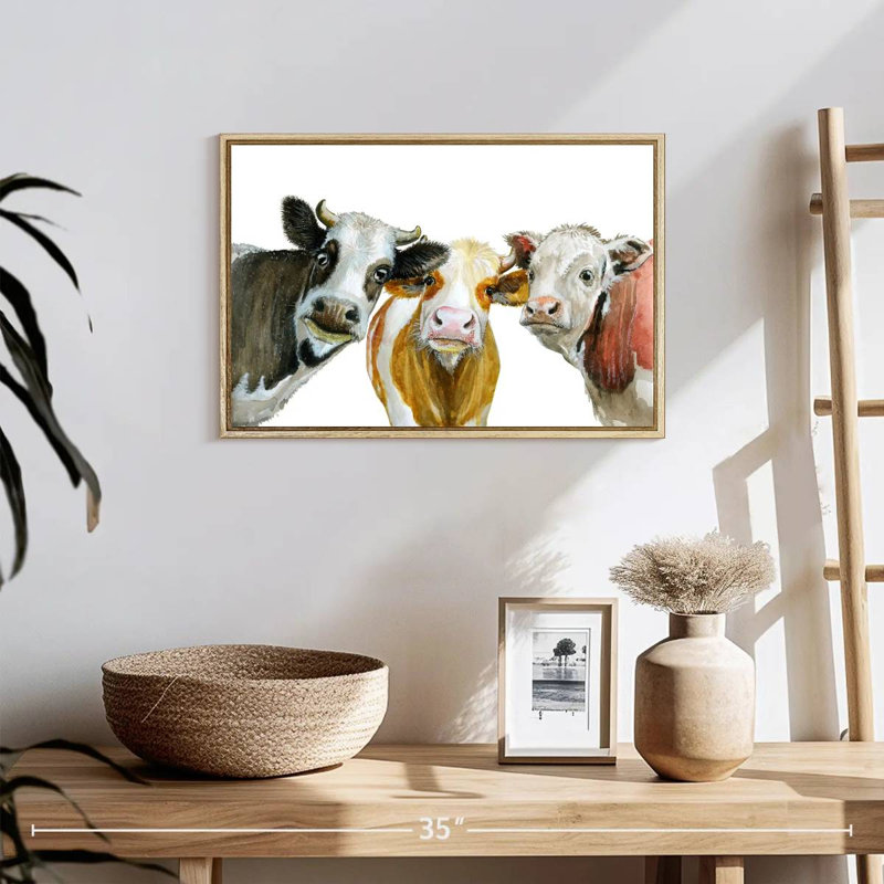 Cows, 19" X 13", Floating Frame Natural Wood