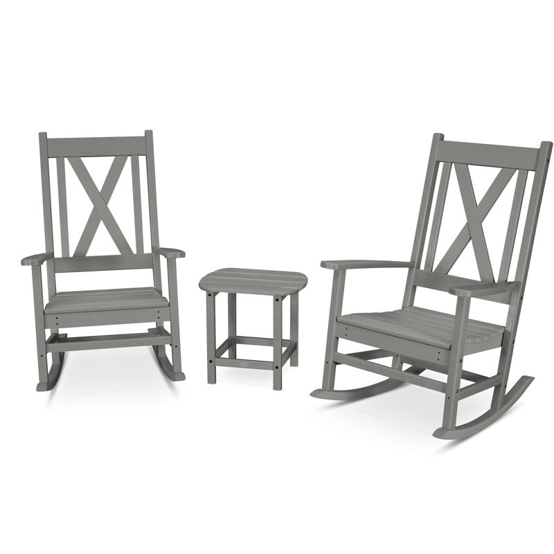 POLYWOOD Braxton 3-Piece Porch Rocking Chair Set, Slate Gray