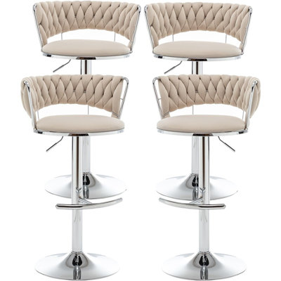 Bar Stools Set Of 4, Modern Swivel Barstools With Woven B...